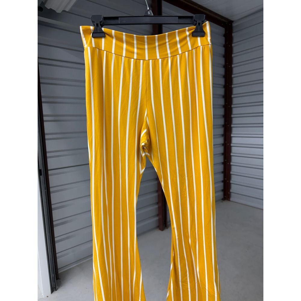 Got Style USA Mustard Yellow White Striped Bell Bottom Flare Pants Small Retro